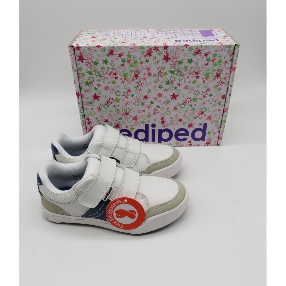 Pediped Flex Acuna Kids Shoes White Blue Adjustable Strap Sneakers 11-11.5 NEW